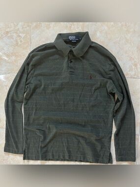 Polo by Ralph Lauren Men's Striped Long-Sleeve Polo Shirt - Olive Green
